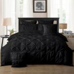 Diamond Pintuck Queen Size Black Duvet Quilt Cover Set