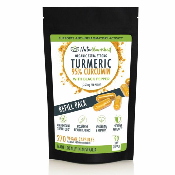 REFILL BAG - Turmeric 95% Curcumin Extract Capsules  Organic  with Black Pepper  270 Vegan Capsules/ 3 Month Supply