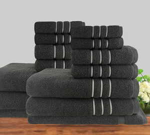 14pc classic dobby stripe cotton towel set 650gsm charcoal