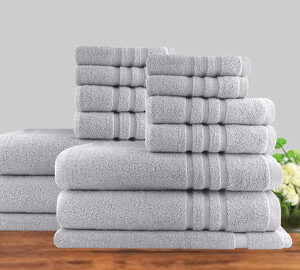 14pc classic dobby stripe cotton towel set 650gsm silver