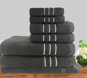 7pc classic dobby stripe cotton towel set 650gsm charcoal