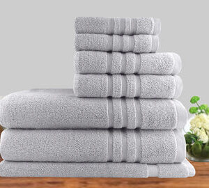 7pc classic dobby stripe cotton towel set 650gsm silver