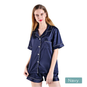 2pc satin short women pajamas set small navy