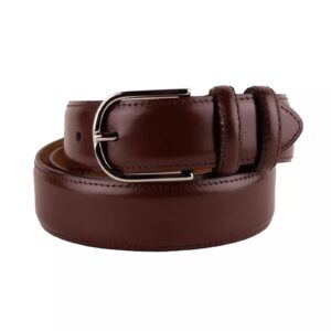 Smooth Brown Calfskin Belt with Brass Buckle 115 cm Men