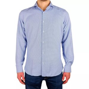 Houndstooth Textured Blue Cotton Shirt 39 IT Men