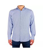 Houndstooth Textured Blue Cotton Shirt 40 IT Men