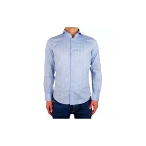 Milano Light Blue Striped Shirt - 100% Cotton 40 IT Men