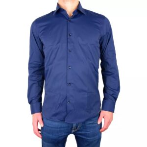 Solid Blue Satin Shirt 39 IT Men