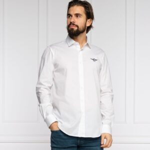 Aeronautica Militare White Cotton Shirt with Eagle Logo and Button Closure L Men