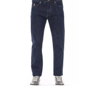 Logo Button Regular Man Jeans with Tricolor Insert and Contrast Stitching W32 US Men