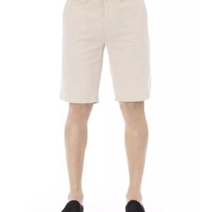 Solid Color Bermuda Shorts with Front Zipper and Button Closure. W46 US Men