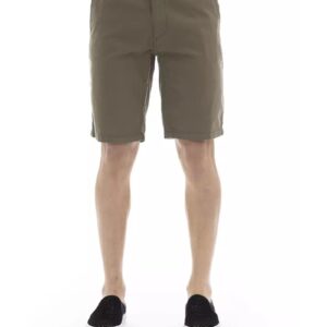 Solid Color Bermuda Shorts with Front Zipper and Button Closure W48 US Men