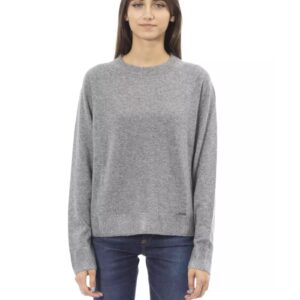 Metal Monogram Crew Neck Sweater with Ribbed Details M Women