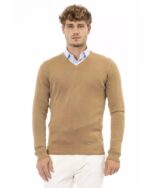 Fine Ribbed Knit V-neck Sweater with Long Sleeves 50 IT Men