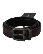 100% Authentic  Leather Belt with Gray Buckle 115 cm Men