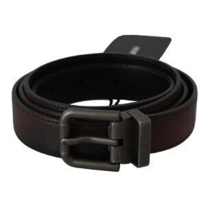 100% Authentic  Leather Belt with Gray Buckle 115 cm Men