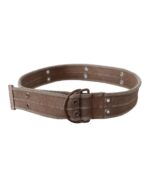 Brown Leather Canvas Belt with Round Buckle 100 cm Women