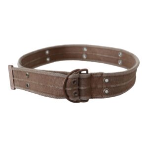 Brown Leather Canvas Belt with Round Buckle 100 cm Women