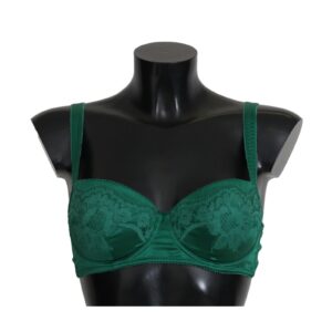 Green Floral Lace Silk Stretch Balconcino Bra by  3 IT Women