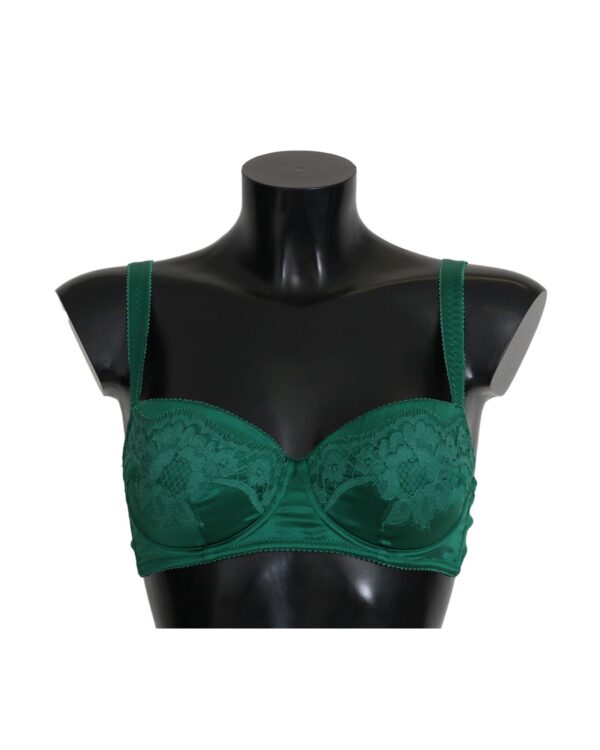 Green Floral Lace Silk Stretch Balconcino Bra by  3 IT Women