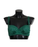 Green Floral Lace Silk Stretch Balconcino Bra by  1 IT Women