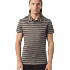 Striped Polo Shirt with Prints L Men