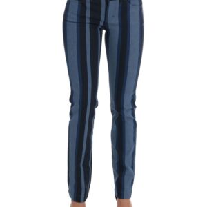 Blue Striped Cotton Stretch Denim Jeans -  40 IT Women