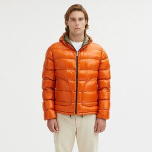 Reversible Goose Down Padded Jacket with Front Zip Closure M Men