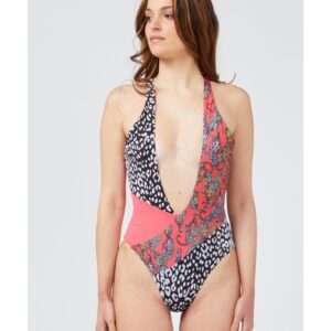 Patterned Body Swimsuit with Wide Neckline M Women