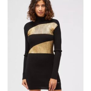 Knitted Dress with Laminated Effect and Polo Neck 42 IT Women