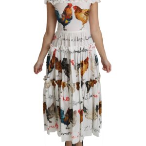 100% Authentic  Sheath Midi Dress with Rooster Print 38 IT Women