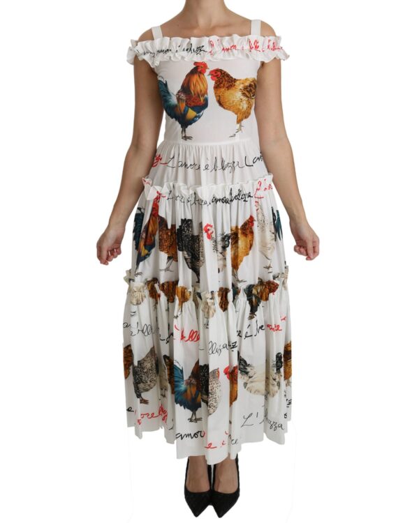 100% Authentic  Sheath Midi Dress with Rooster Print 38 IT Women