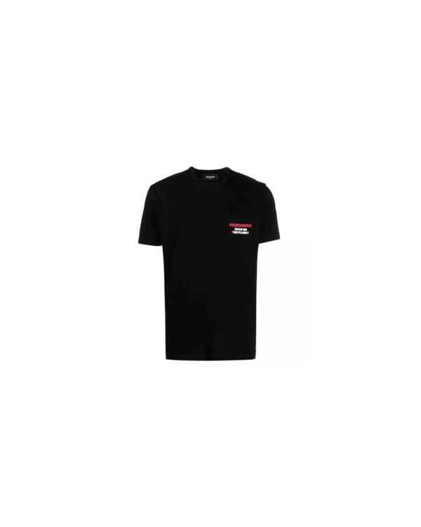 Black Cotton T-Shirt with Contrasting Logo Stamps S Men