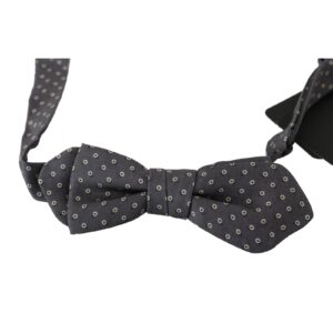 Exclusive Gray Circles Pattern Silk Bow Tie One Size Men