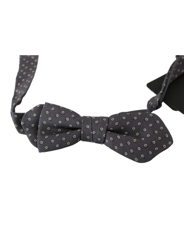 Exclusive Gray Circles Pattern Silk Bow Tie One Size Men