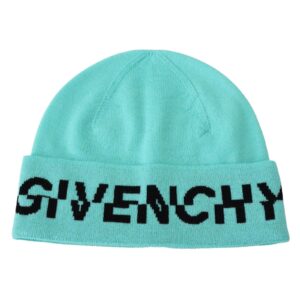 GIVENCHY Beanie Hat with Aquamarine Green Logo One Size Men