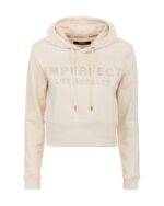 Beige Hoodie with Rhinestone Logo S Women