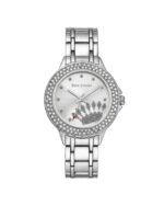 Silver Metal Fashion Watch with Rhine Stone Facing One Size Women