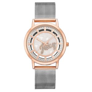 Rose Gold Bangle Watch with Rhinestone Detail One Size Women