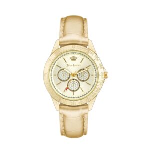 Gold Rhinestone Fashion Watch with Leatherette Wristband One Size Women