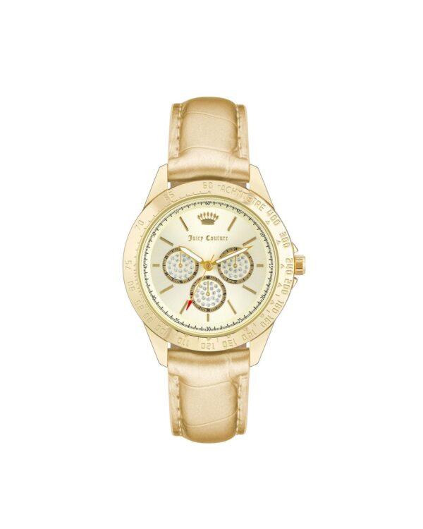 Gold Rhinestone Fashion Watch with Leatherette Wristband One Size Women