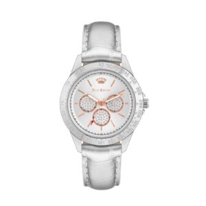 Silver Rhinestone Fashion Watch with Leatherette Strap One Size Women