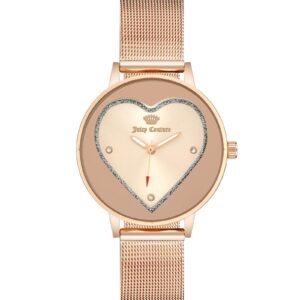 Rose Gold Metal Fashion Watch with Rhine Stone Facing and Stainless Steel Mesh Wristband One Size Women