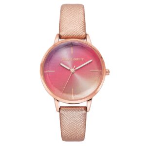 Rose Gold Metal Fashion Watch with Leatherette Wristband One Size Women