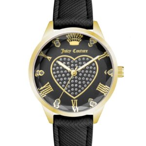 Gold Rhinestone Fashion Watch with Leatherette Strap One Size Women