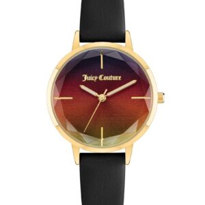 Gold Fashion Womens Analog Quartz Watch with Black Leatherette Wristband One Size Women