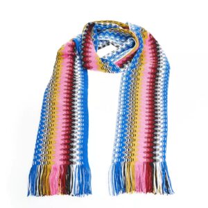 Geometric Pattern Fringed Scarf in Bright Colors One Size Women