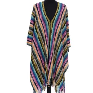 Fringed Poncho with Geometric Fantasy Design One Size Women