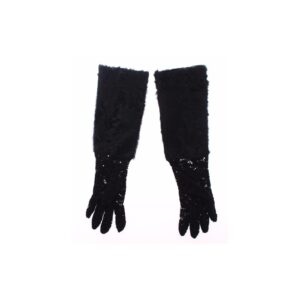 Luxury Black Wool Lace and Xiangao Lamb Fur Gloves 7.5 Women