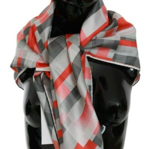 C’N’C COSTUME NATIONAL Gray Red Checkered Silk Scarf One Size Women